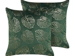 Sæt af 2 pyntepuder DELICIOSA Velour 45 x 45 cm Mørkegrøn Plante mønster