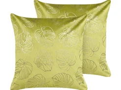 Sæt af 2 pyntepuder DELICIOSA Velour 45 x 45 cm Lysegrøn Plante mønster