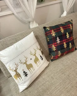 Sæt af 2 pyntepuder DONNER Bomuld 45 x 45 cm Hvid Julemønster