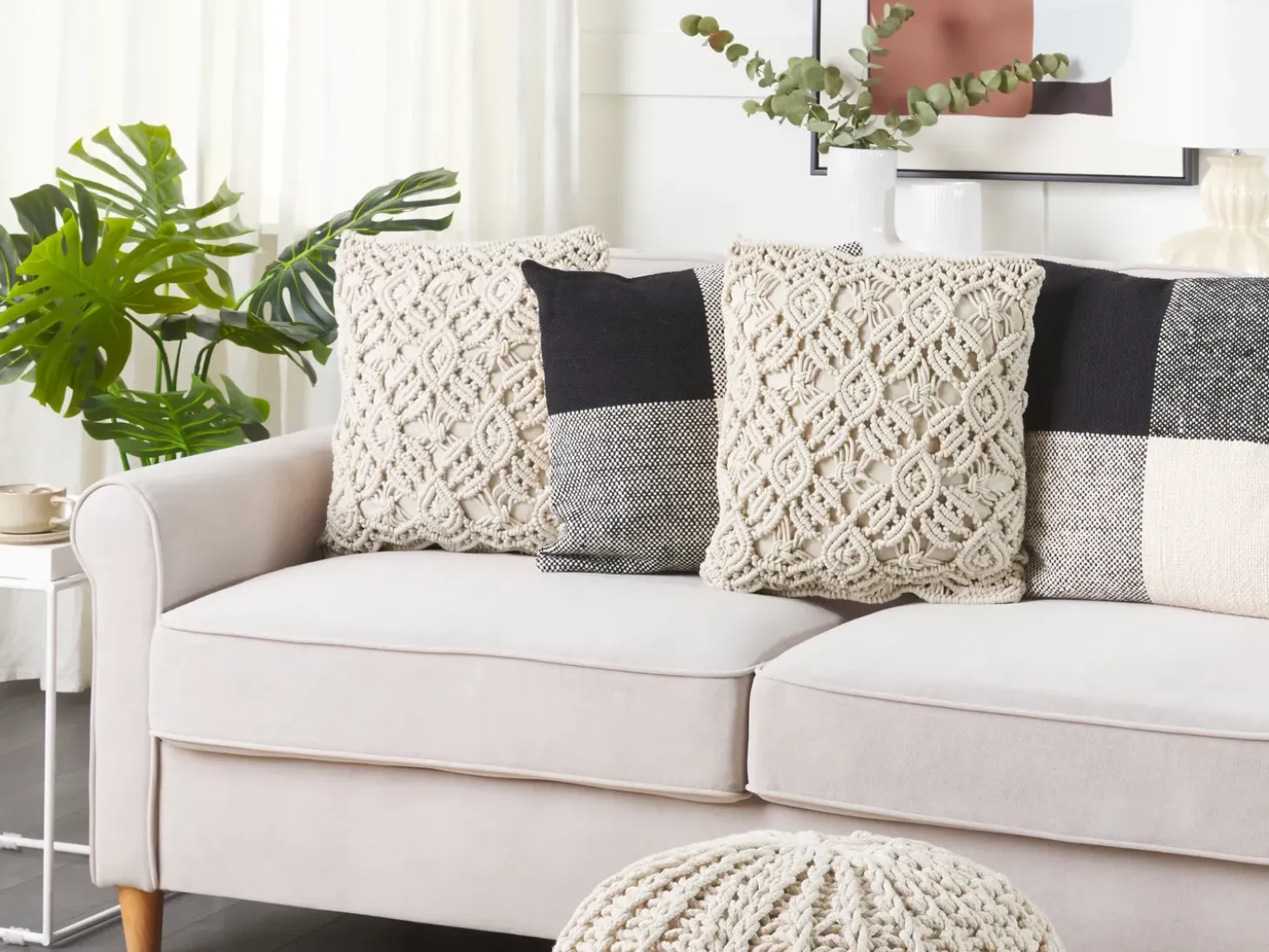 Sæt af 2 pyntepuder ESENKOY Bomuld 50 x 50 cm Lys Beige Geometrisk mønster