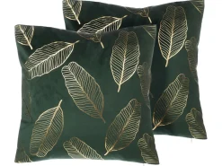 Sæt af 2 pyntepuder FREESIA Velour 45 x 45 cm Mørkegrøn Plante mønster