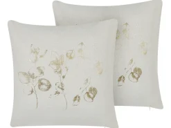 Sæt af 2 pyntepuder GOMPHRENA 45 x 45 cm Lys Beige Plante mønster
