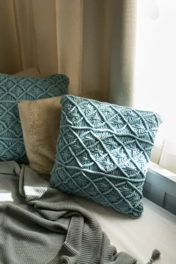 Sæt af 2 pyntepuder GOREME Boucle 45 x 45 cm Blå Geometrisk mønster