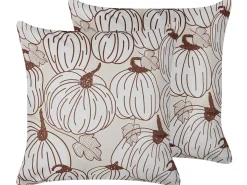 Sæt af 2 pyntepuder GOURD Velour 45 x 45 cm Beige Plante mønster