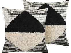 Sæt af 2 pyntepuder KHORA Bomuld 50 x 50 cm Sort Geometrisk mønster