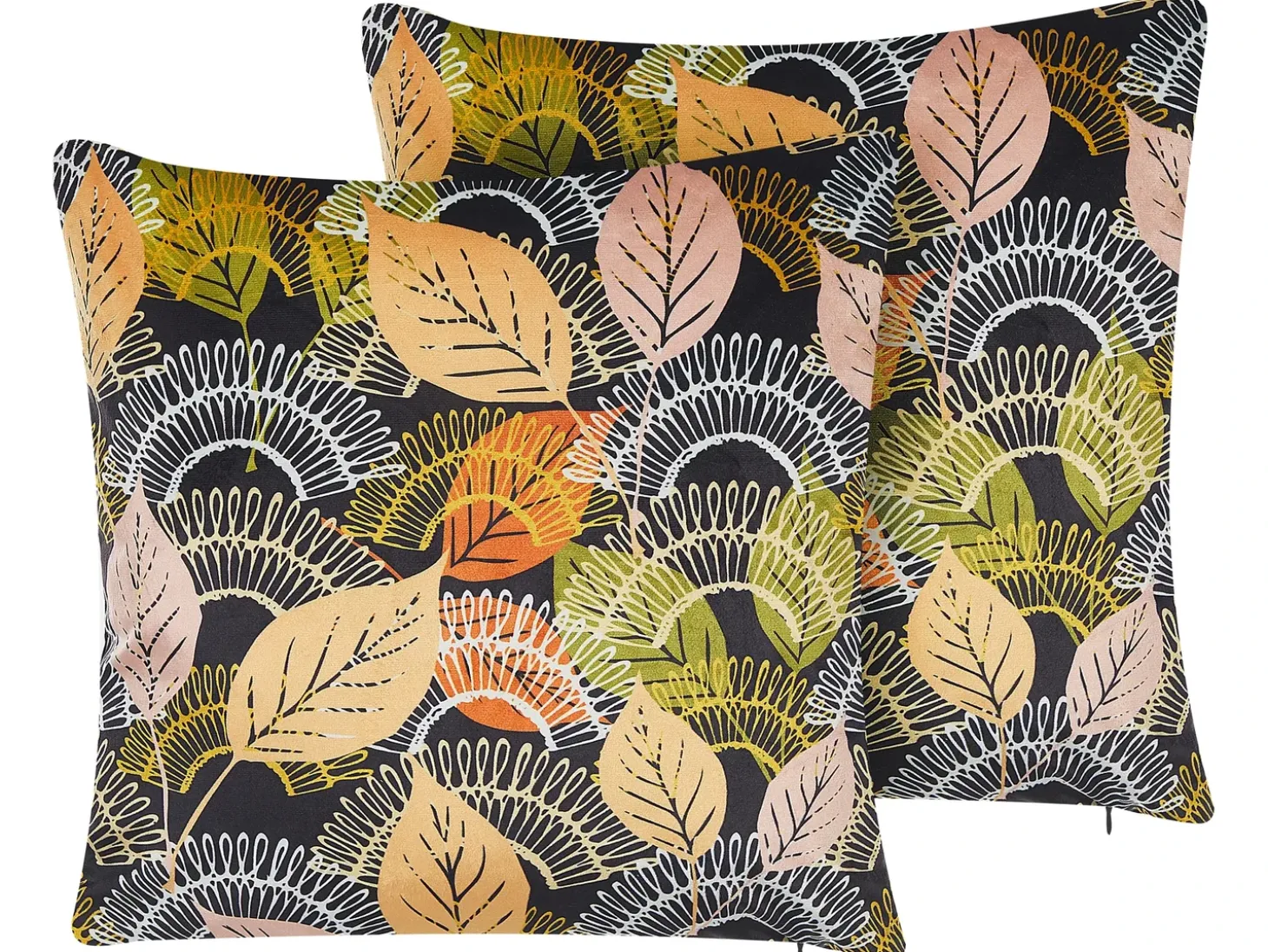 Sæt af 2 pyntepuder LAGURUS Velour 45 x 45 cm Multifarvet Plante mønster