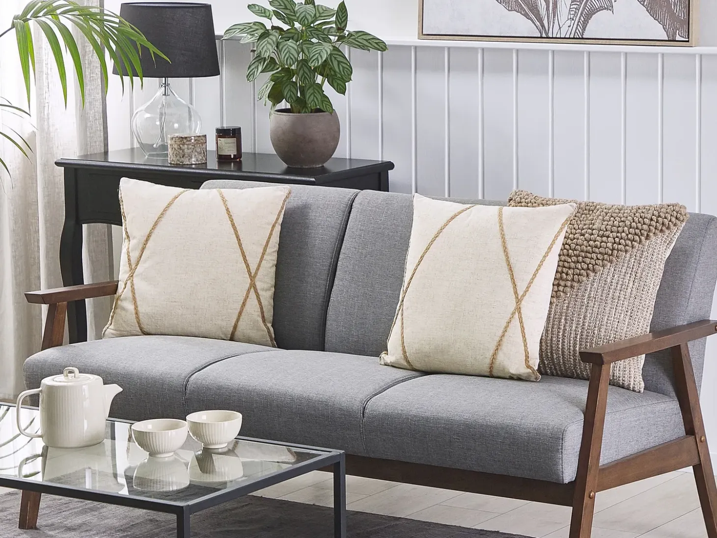 Sæt af 2 pyntepuder LICUALA 45 x 45 cm Beige Geometrisk mønster
