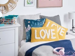 Sæt af 2 pyntepuder LOVE Bomuld 30 x 50 cm Gul