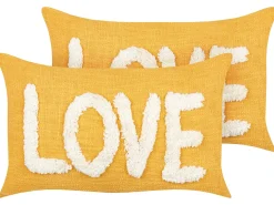 Sæt af 2 pyntepuder LOVE Bomuld 30 x 50 cm Gul
