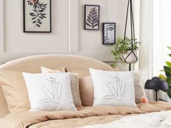 Sæt af 2 pyntepuder MEADOWFOAM Bomuld 45 x 45 cm Hvid Abstraktmønster