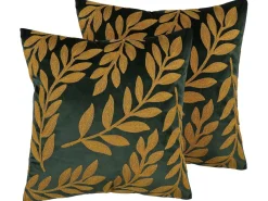 Sæt af 2 pyntepuder MISTLETOE Velour 45 x 45 cm Grøn Guld Plante mønster