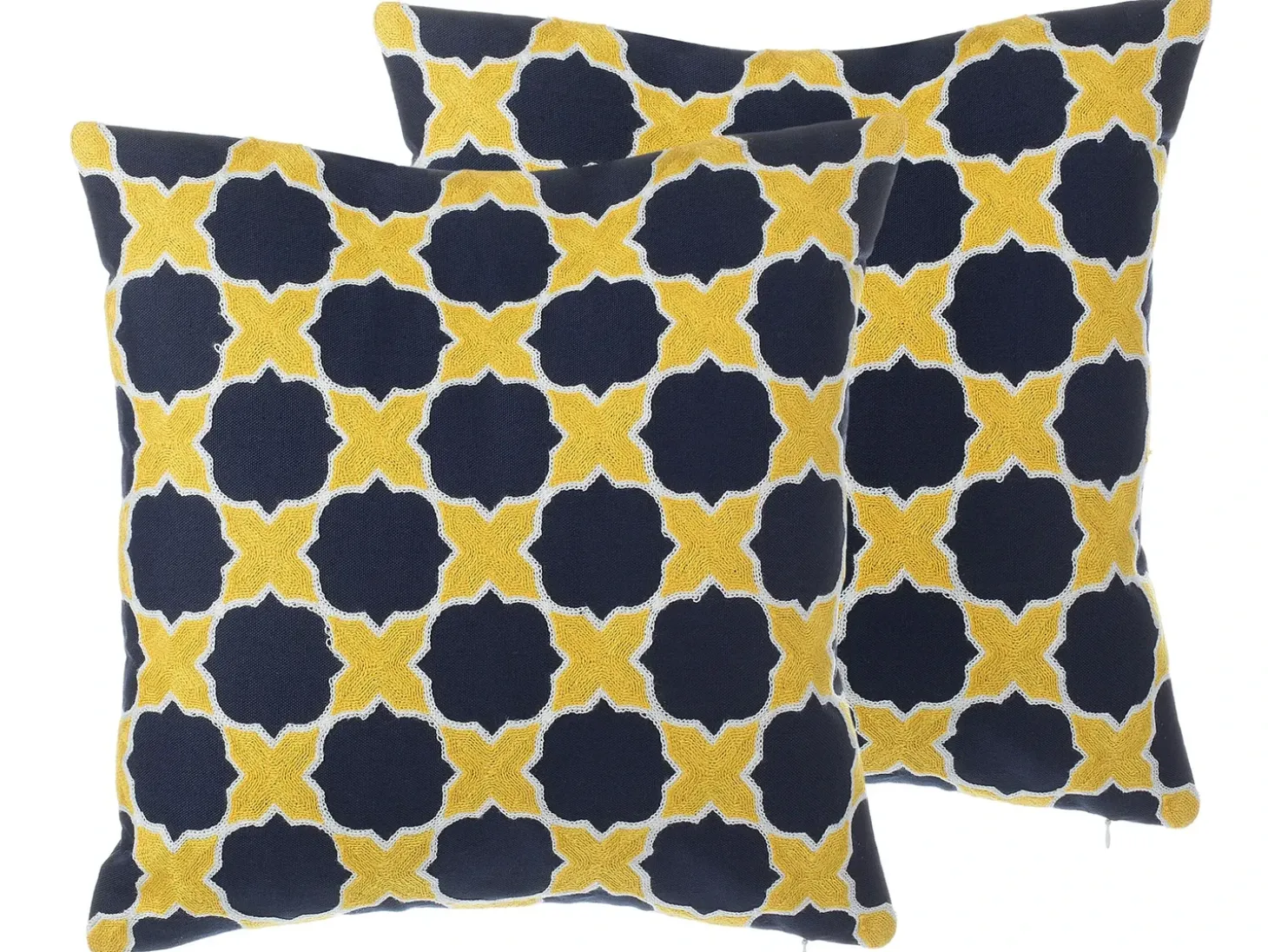 Sæt af 2 pyntepuder MUSCARI Bomuld 45 x 45 cm Gul Blå Ikat