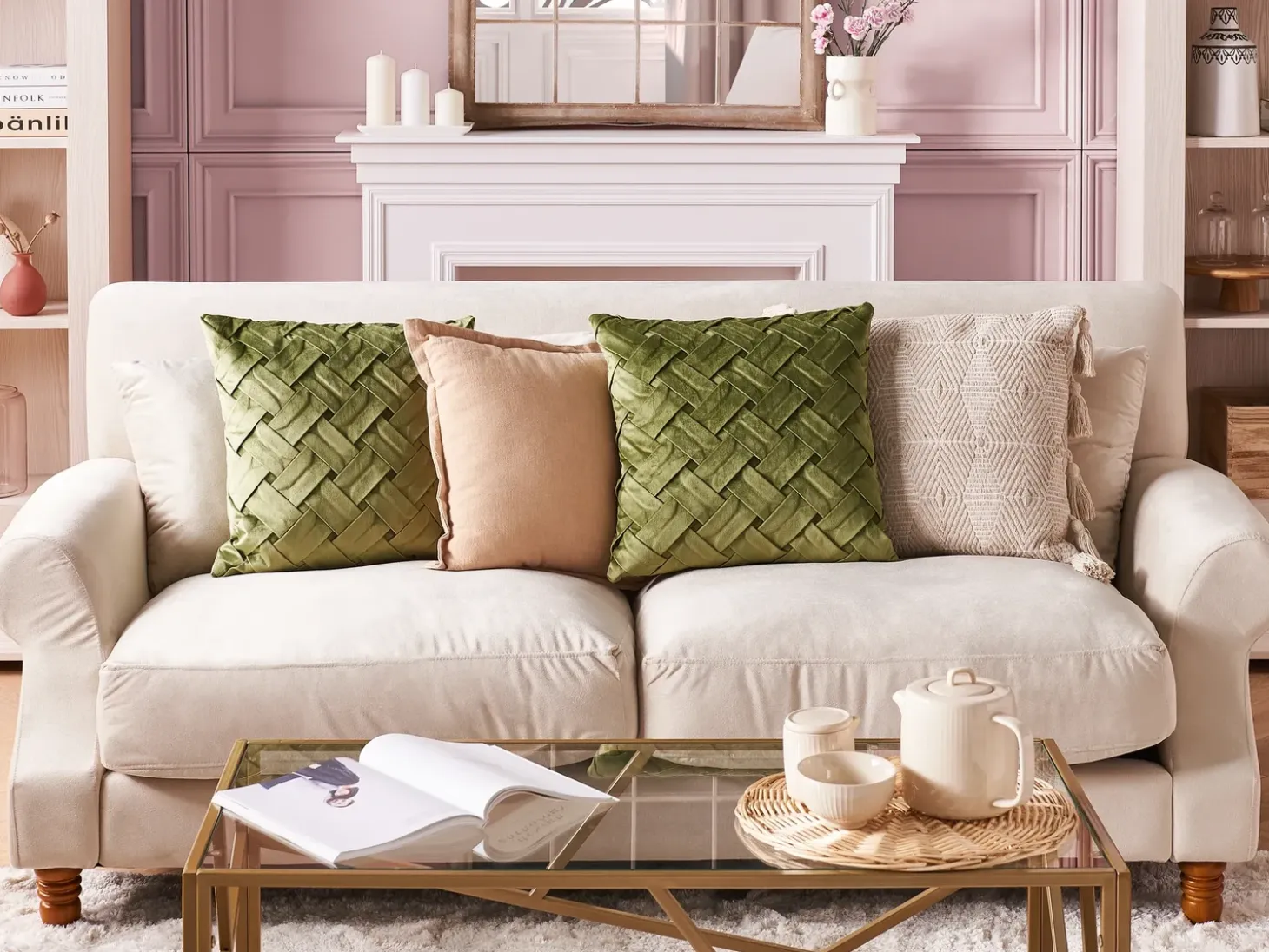 Sæt af 2 pyntepuder NARCISSUS Velour 43 x 43 cm Grøn Geometrisk mønster