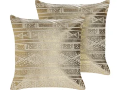 Sæt af 2 pyntepuder OUJDA Bomuld 50 x 50 cm Guld Geometrisk mønster