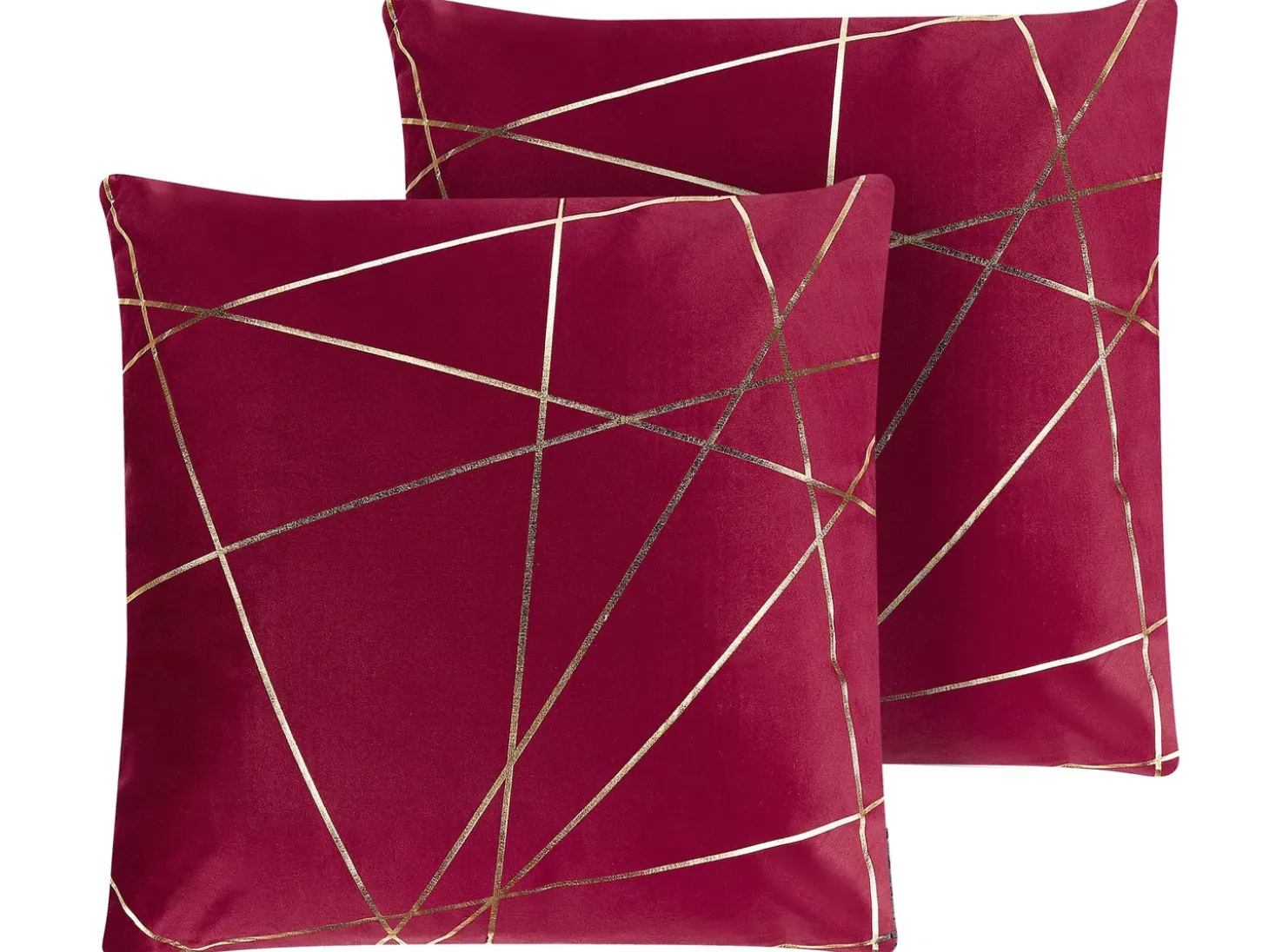 Sæt af 2 pyntepuder PINUS Velour 45 x 45 cm Rød Geometrisk mønster