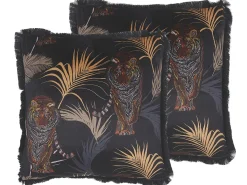 Sæt af 2 pyntepuder RAMTEK Velour 45 x 45 cm Sort Dyremønster