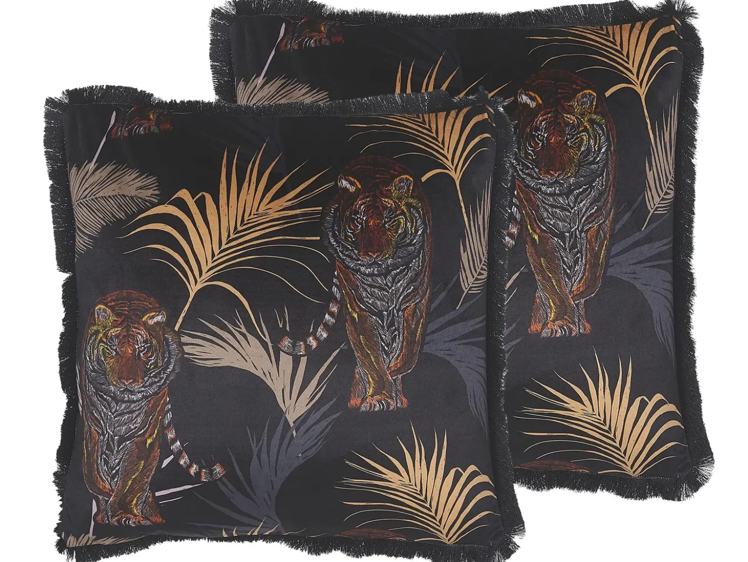 Sæt af 2 pyntepuder RAMTEK Velour 45 x 45 cm Sort Dyremønster