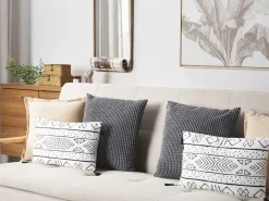 Sæt af 2 pyntepuder SCHEFFLERA Velour 30 x 50 cm Hvid Geometrisk mønster