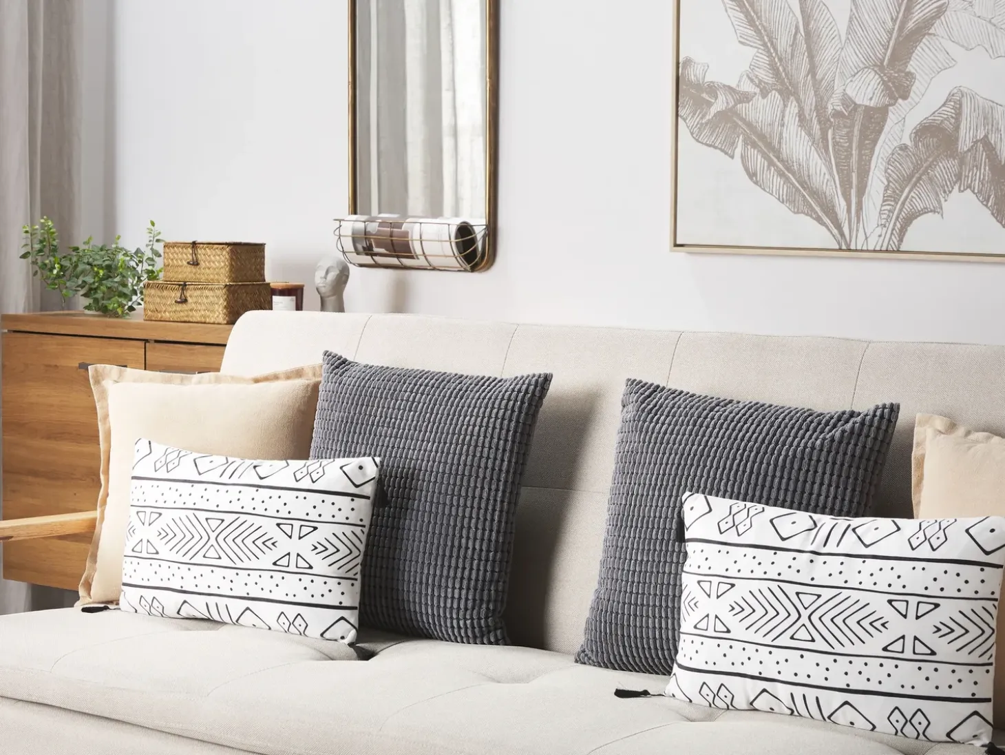 Sæt af 2 pyntepuder SCHEFFLERA Velour 30 x 50 cm Hvid Geometrisk mønster