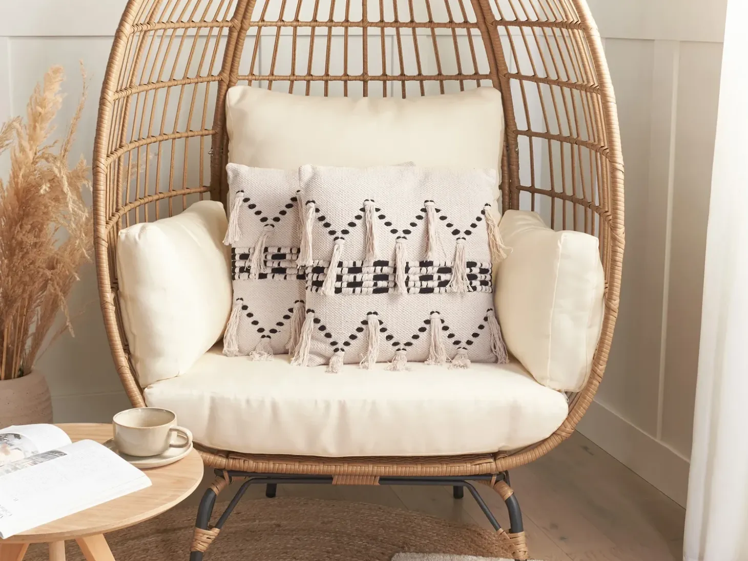 Sæt af 2 pyntepuder THONDI Bomuld 45 x 45 cm Beige Stribet mønster