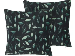 Sæt af 2 pyntepuder TOADFLAX Velour 45 x 45 cm Grøn Sort Plante mønster