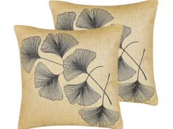 Sæt af 2 pyntepuder WAKAD 45 x 45 cm Beige Plante mønster