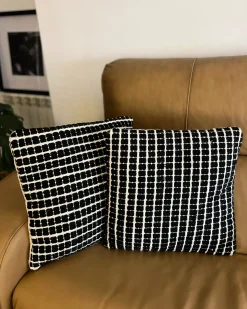 Sæt af 2 pyntepuder YONCALI Bomuld 45 x 45 cm Sort Ternet mønster