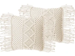 Sæt af 2 pyntepuder YORTAN Bomuld 45 x 45 cm Lys Beige Geometrisk mønster
