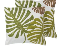 Sæt af 2 pyntepuder ZENOBIA Bomuld 45 x 45 cm Mørkegrøn Plante mønster