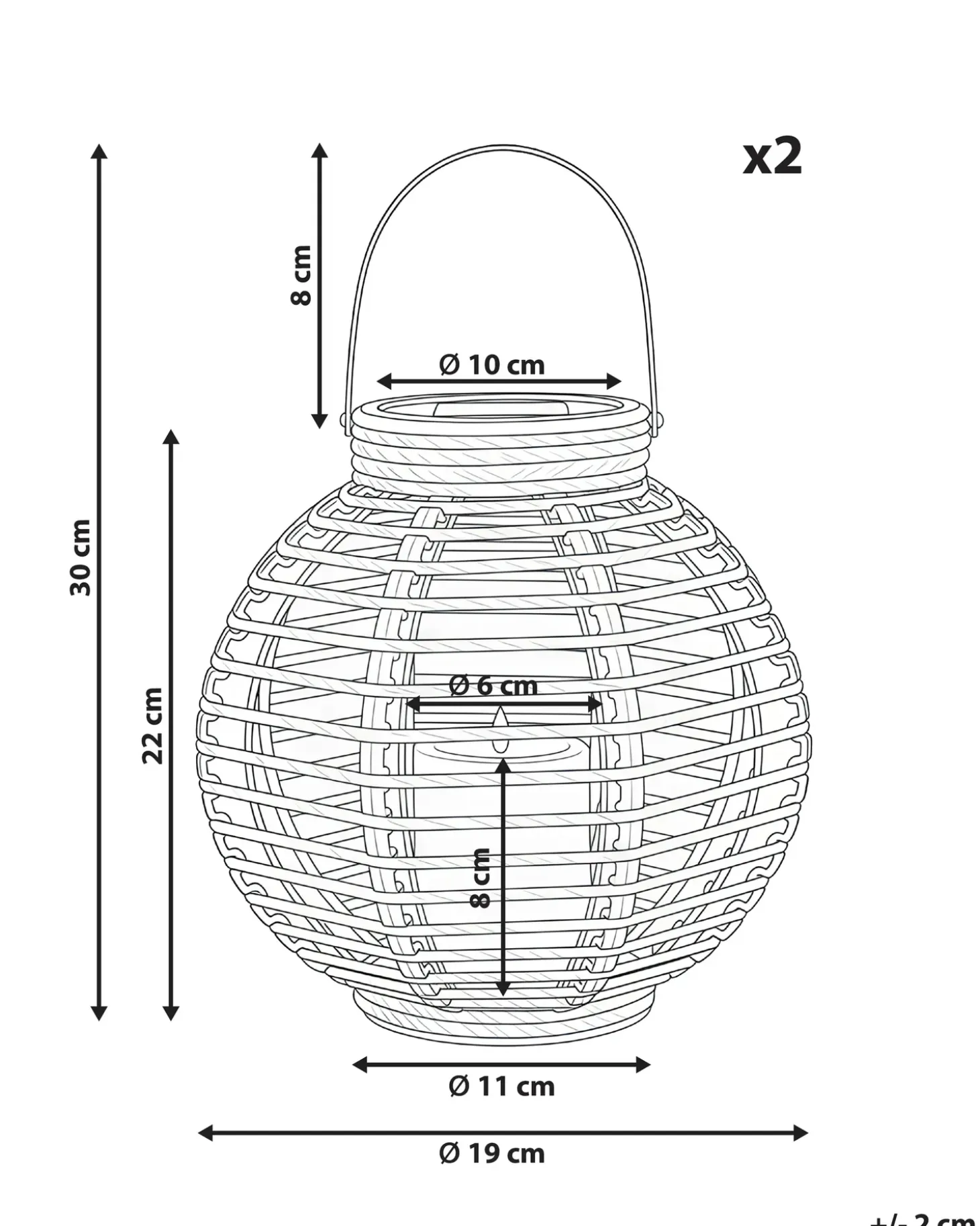 Sæt af 2 Solcelledrevne lanterne SEBU 30 cm Naturlig