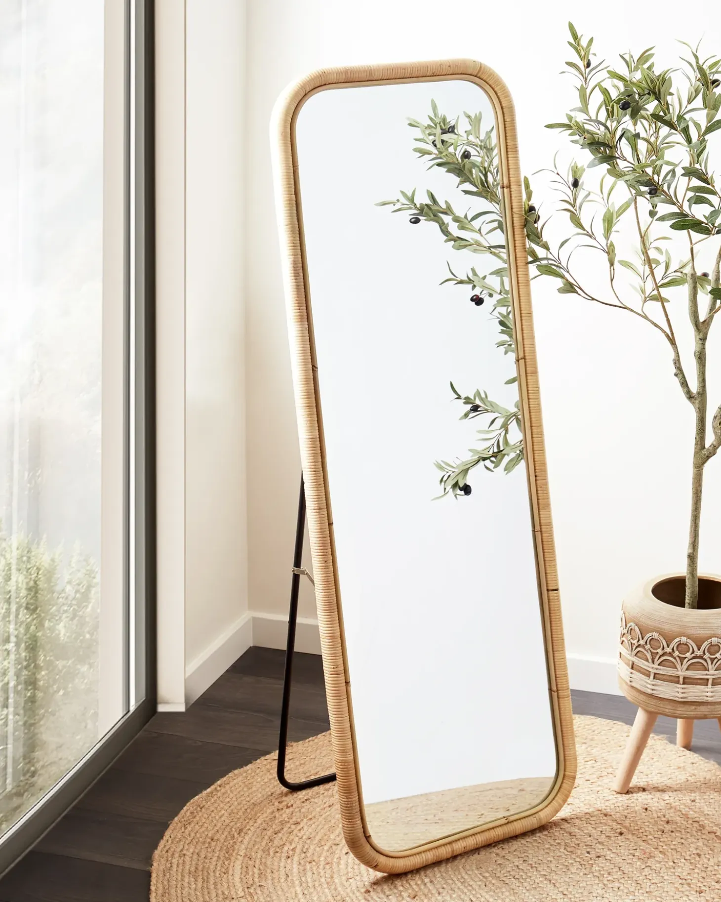 Stående spejl MALANGE 150 cm Rattan Naturlig