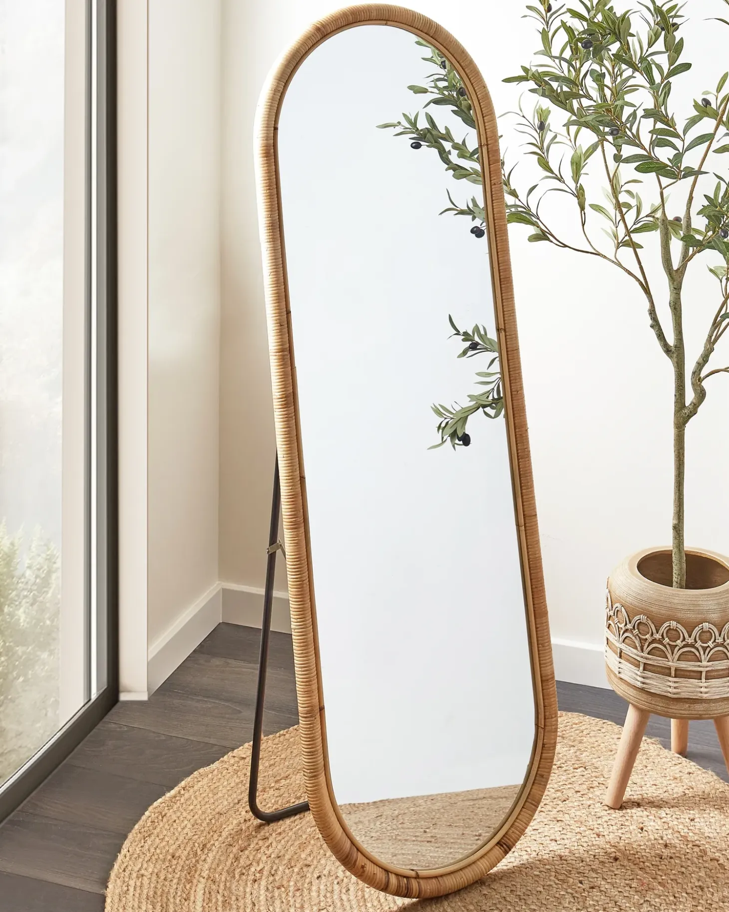 Stående spejl MONTOT 150 cm Rattan Naturlig