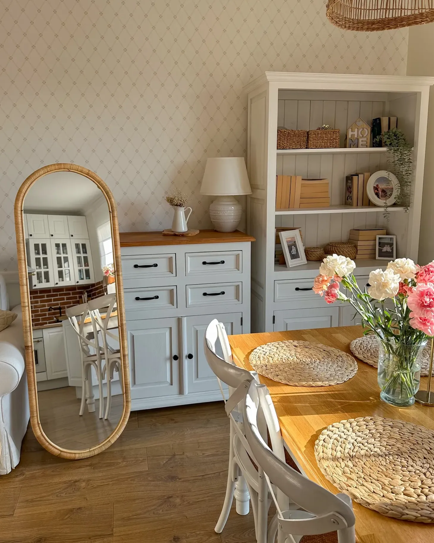 Stående spejl MONTOT 150 cm Rattan Naturlig