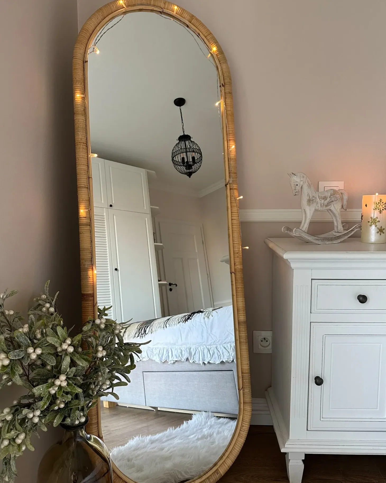 Stående spejl MONTOT 150 cm Rattan Naturlig