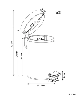 Sæt med 2 affaldsbeholdere med pedal 3 L ECOSMART Metal Sort