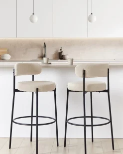 Sæt med 2 barstole ALLISON Boucle Lys Beige