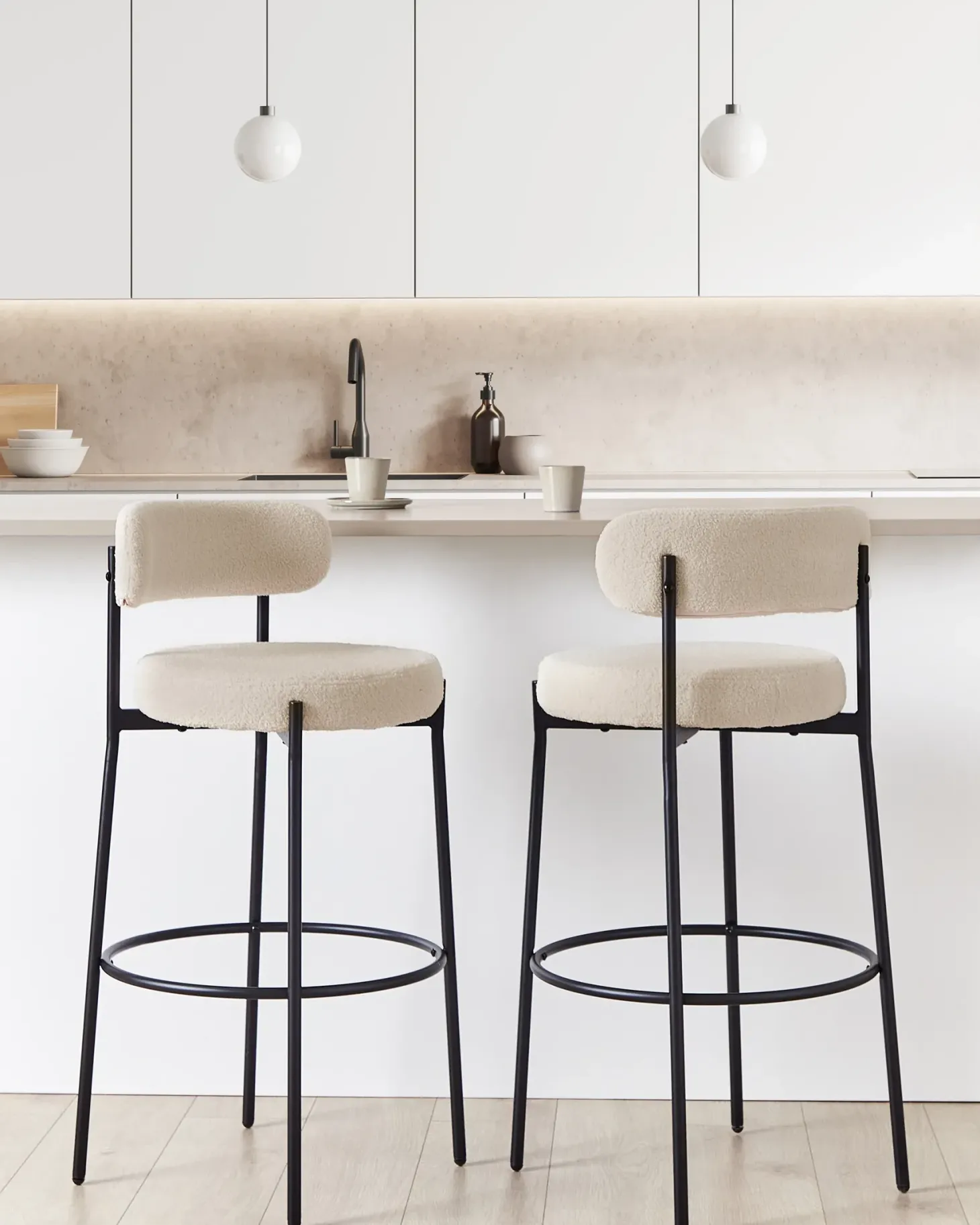 Sæt med 2 barstole ALLISON Boucle Lys Beige