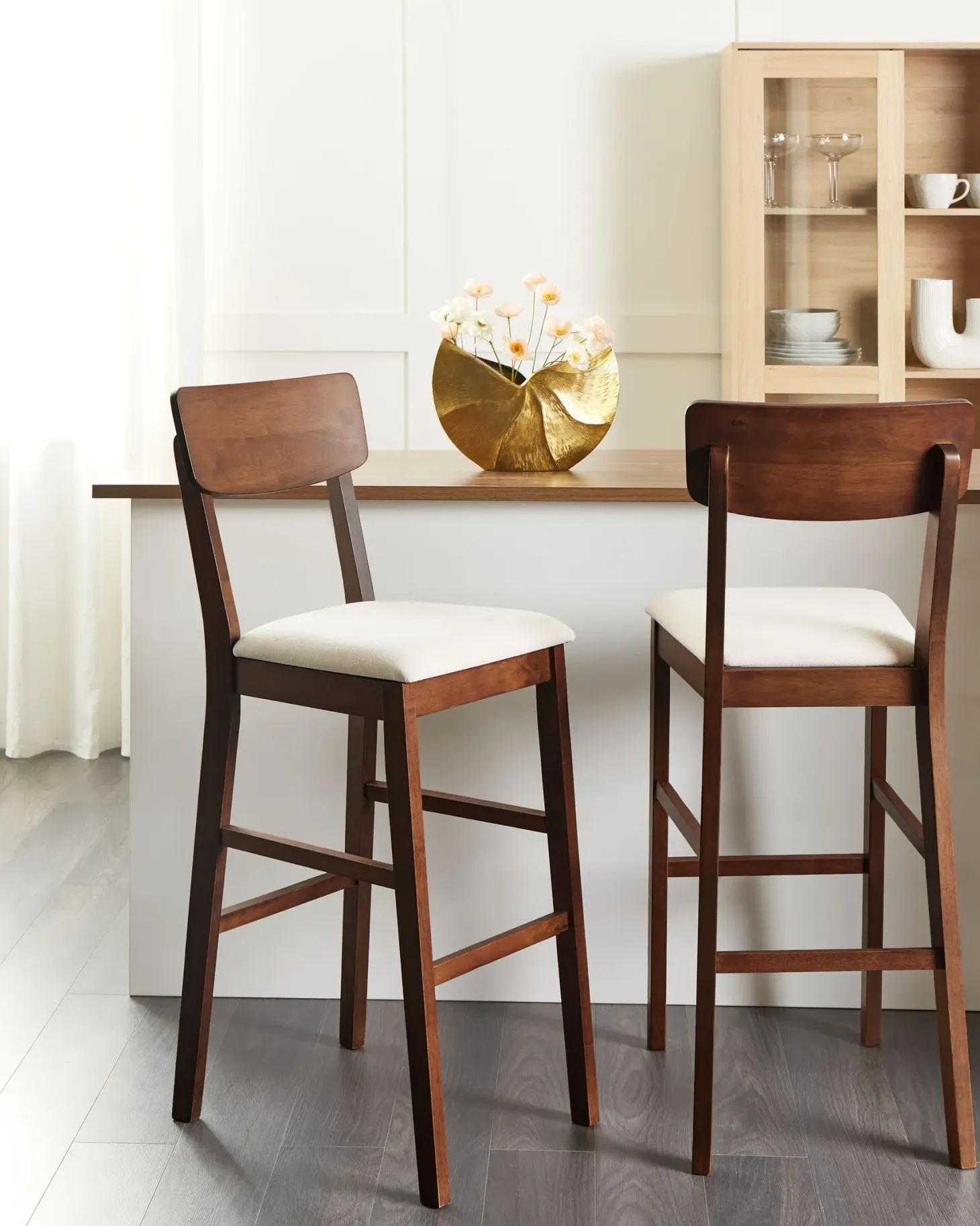 Sæt med 2 barstole AMBLER Mørkebrun/beige