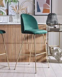 Sæt med 2 barstole ARCOLA Velour Smaragdgrøn