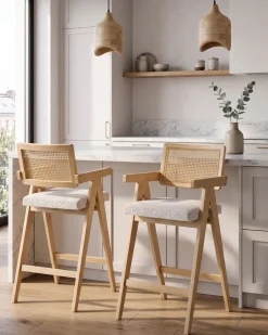 Sæt med 2 barstole AVA Træ Lysebrun/beige