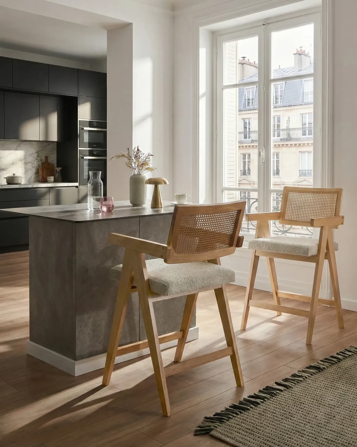 Sæt med 2 barstole AVA Træ Lysebrun/beige