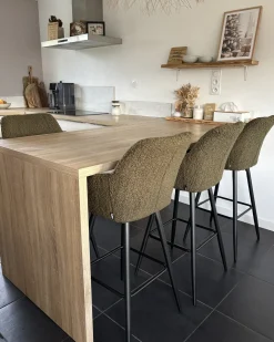 Sæt med 2 barstole CASMALIA Boucle Mørkegrøn