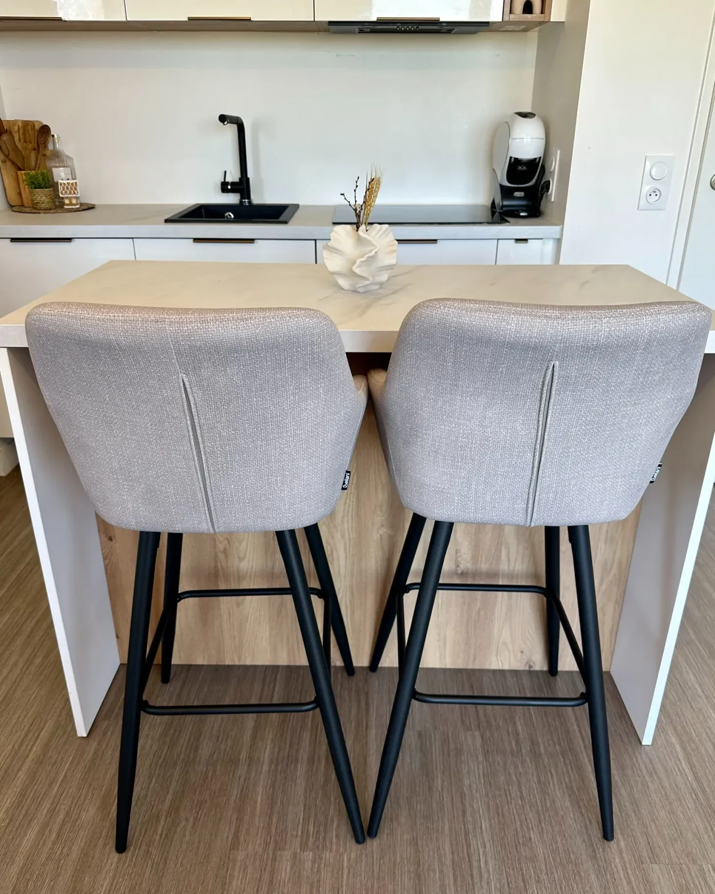 Sæt med 2 barstole CASMALIA Velour Brungrå