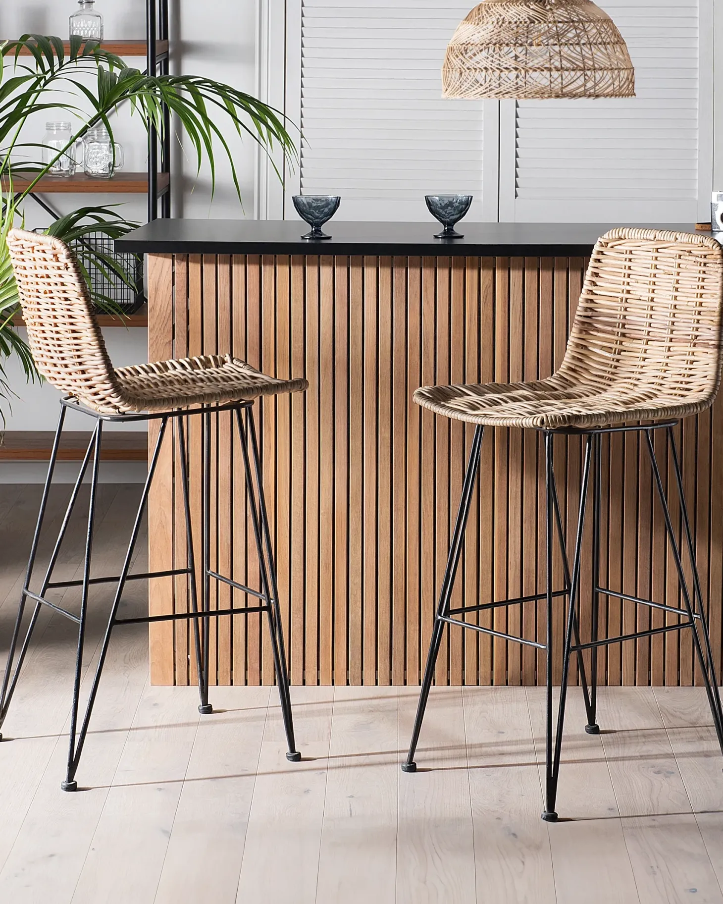 Sæt med 2 barstole CASSITA Rattan Naturlig
