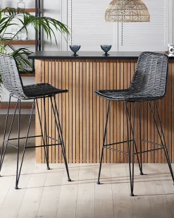 Sæt med 2 barstole CASSITA Rattan Sort