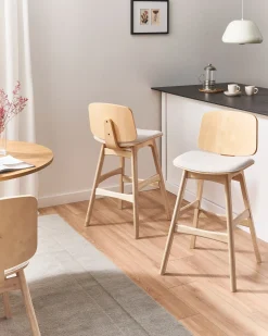 Sæt med 2 barstole CHARLESTON Træ Lysebrun/lys beige