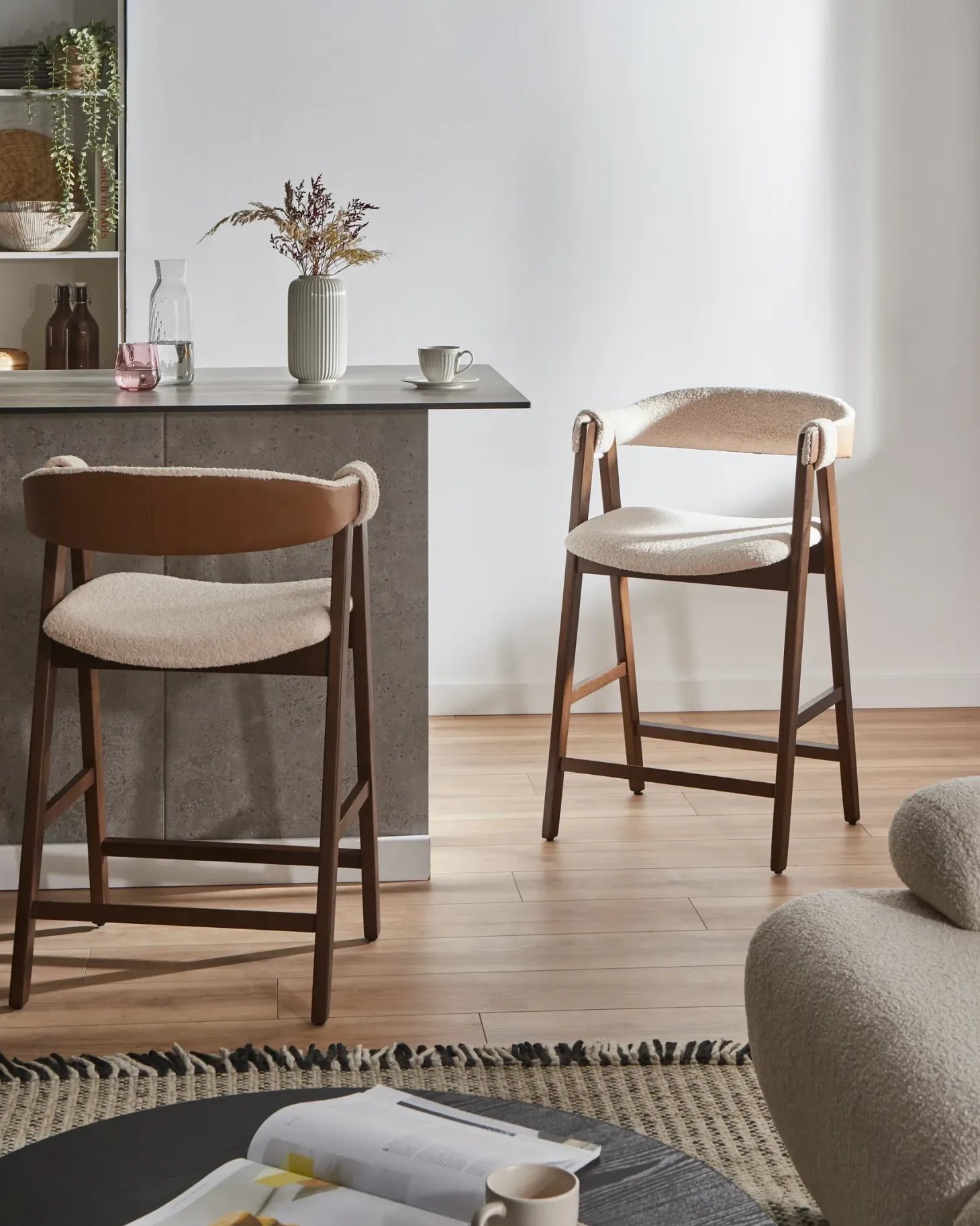 Sæt med 2 barstole DAY Boucle Brun/lys beige