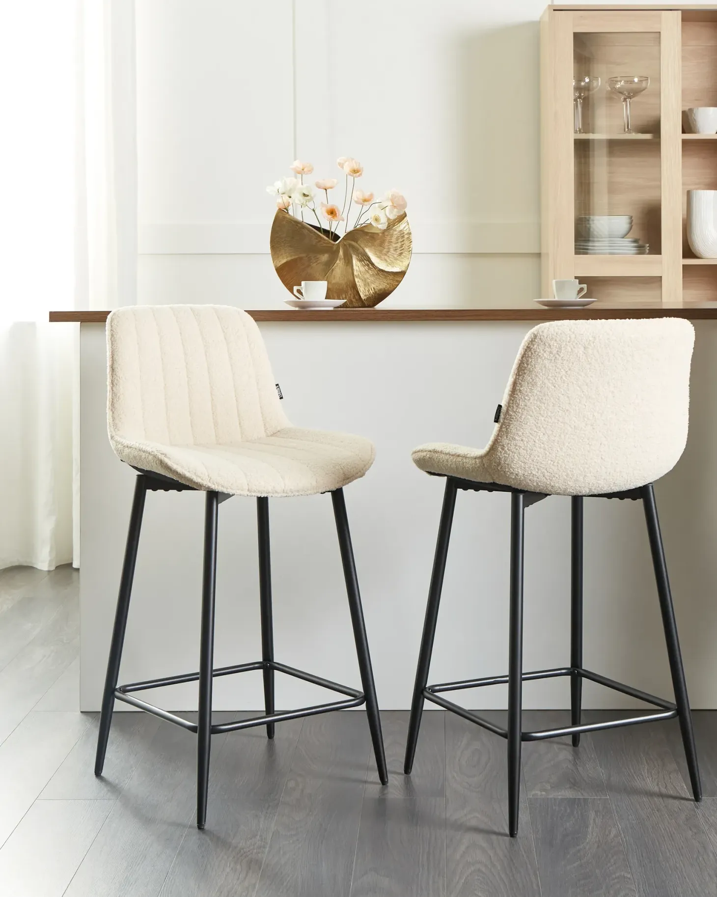 Sæt med 2 barstole DUBROVNIK Boucle Lys Beige