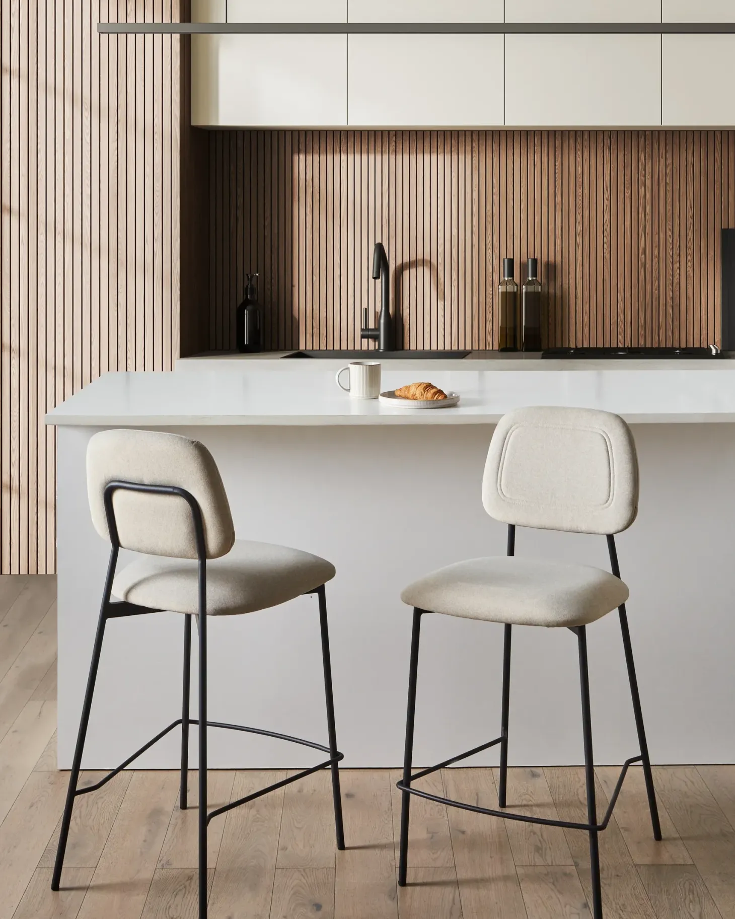 Sæt med 2 barstole DUETTE Velour Lys Beige