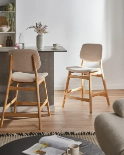 Sæt med 2 barstole ELAINE Boucle Lysebrun/beige